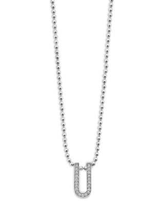 Sterling Silver Caviar Spark Diamond U Pendant Necklace, 16-18"