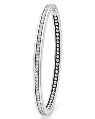 Sterling Silver Caviar Spark Diamond Bangle Bracelet