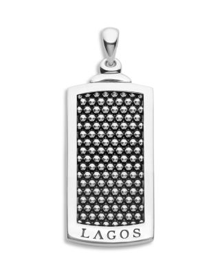 LAGOS - Men's Sterling Silver Anthem Caviar Beaded Dog Tag Amulet Pendant