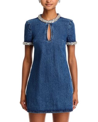 Self-Portrait Embellished Denim Mini Dress Bloomingdale's