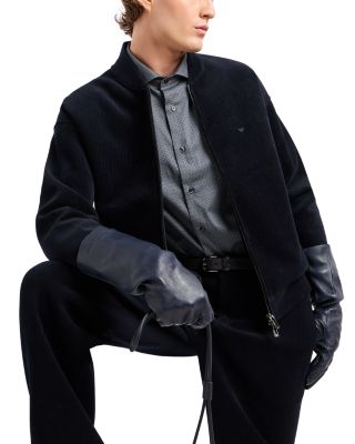 Cotton Blend Velour Ribbed Regular Fit Bomber Jacket