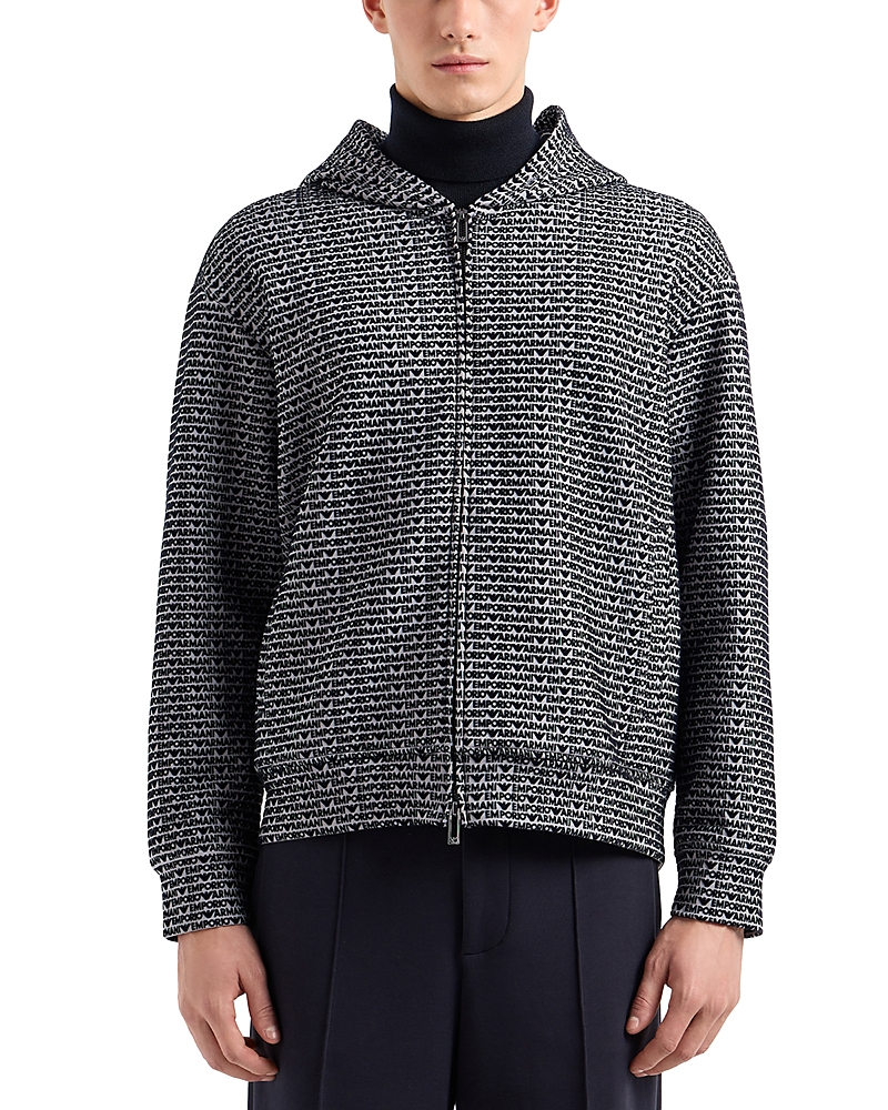 Emporio Armani Allover Logo Full Zip Hooded Sweatshirt