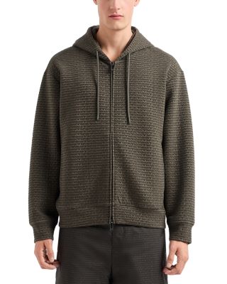 Emporio Armani - Allover Logo Full Zip Hooded Sweatshirt