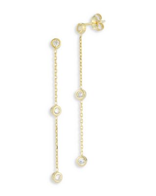 Aqua Cubic Zirconia Bezel Chain Drop Earrings - Exclusive