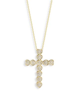 AQUA - Cubic Zirconia Pav&eacute; Hearts Cross Pendant Necklace, 16-18" - Exclusive