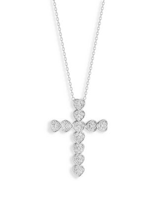 Aqua Cubic Zirconia Pave Hearts Cross Pendant Necklace, 16-18 - Exclusive