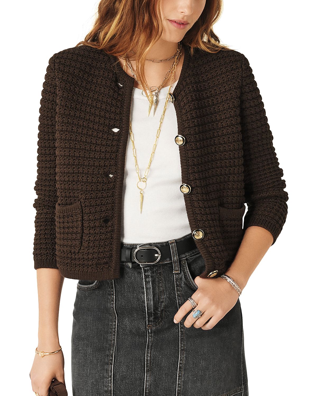 ba & sh Gaspard Crewneck Cardigan Sweater