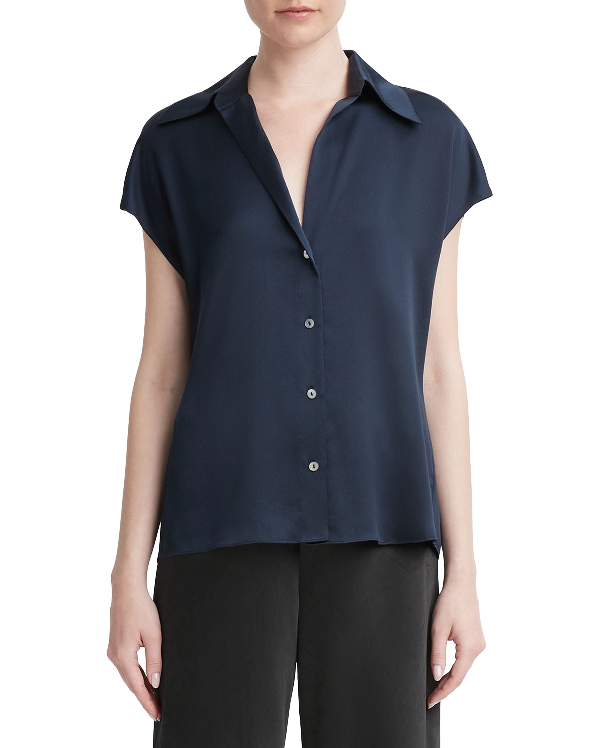 Vince Silk Cap Sleeve Ruched Back Shirt