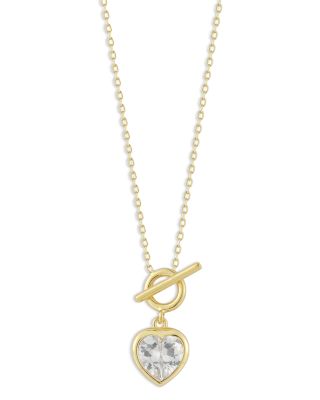 AQUA - Cubic Zirconia Heart Pendant Necklace, 16" - Exclusive