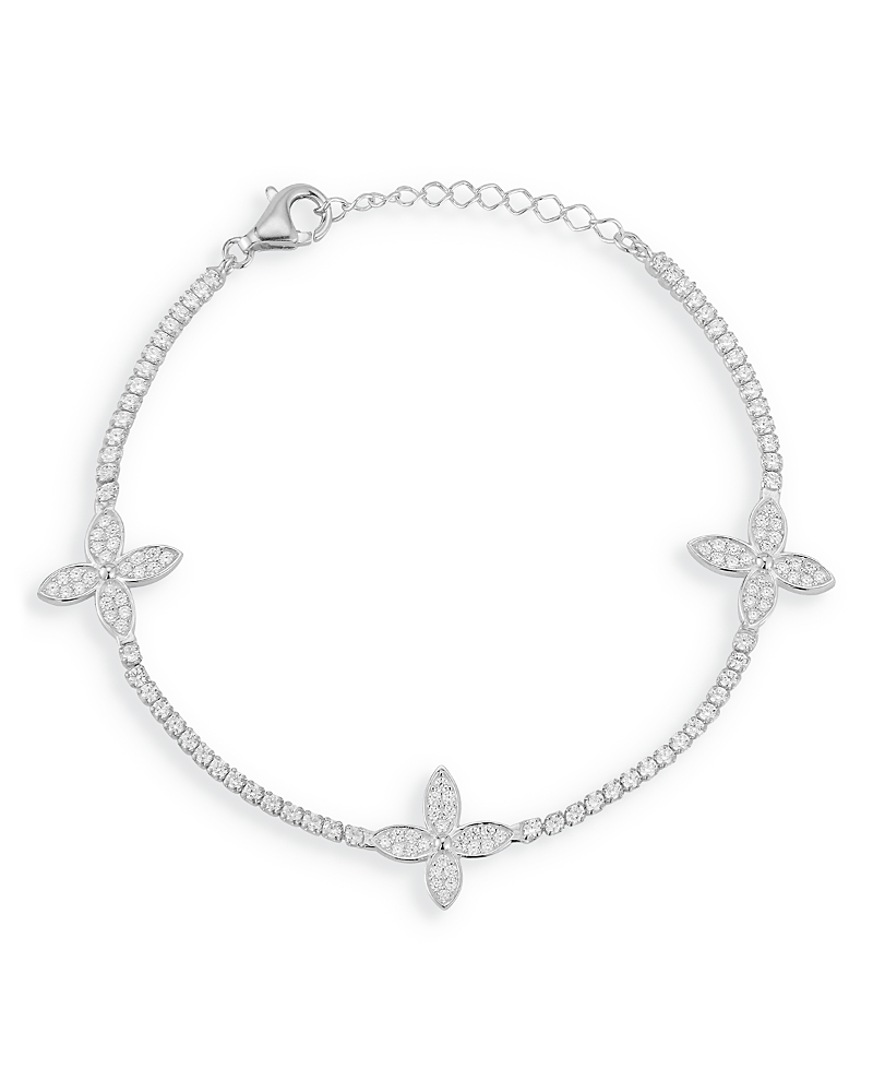 Aqua Cubic Zirconia Clover Tennis Style Bracelet- Exclusive In Silver
