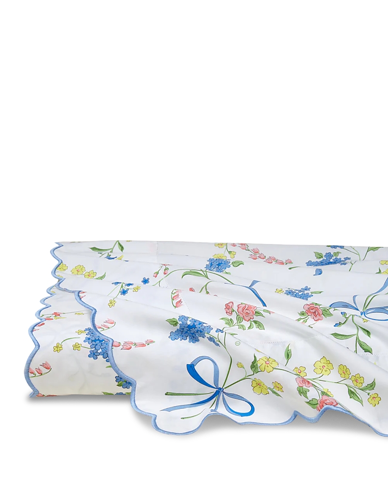 Pratesi Vivaio Flat Sheet, Full/queen In White/medium Blue
