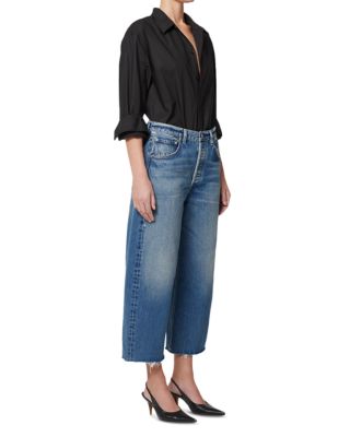 Ayla Raw Hem High Rise Cropped Wide Leg Jeans in Doheny