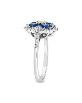 Blue Sapphire & Champagne Diamond Ring in 14K White Gold
