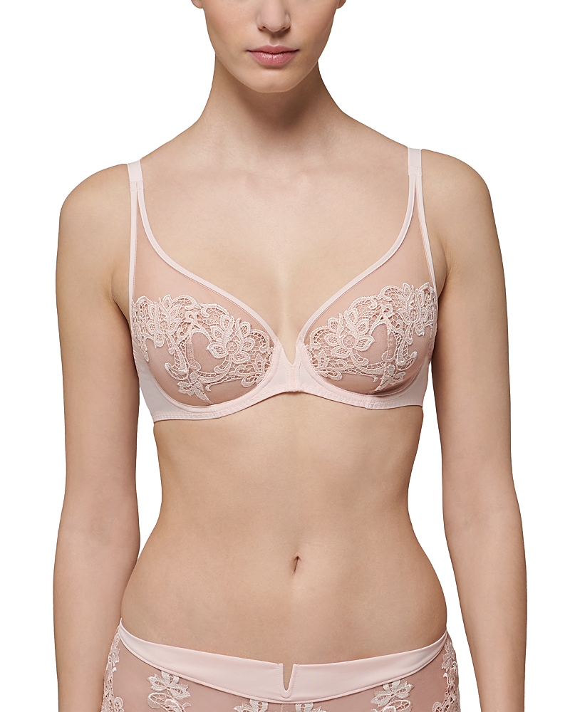 Simone Perele Allure Sheer Plunge Full Coverage Underwire Bra In Pink Nude