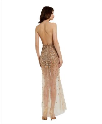 Halter Top Sequins And Beaded Embellished Sheer Gown