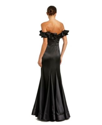 Satin Ruffle Detail Off The Shoulder Mermaid Gown
