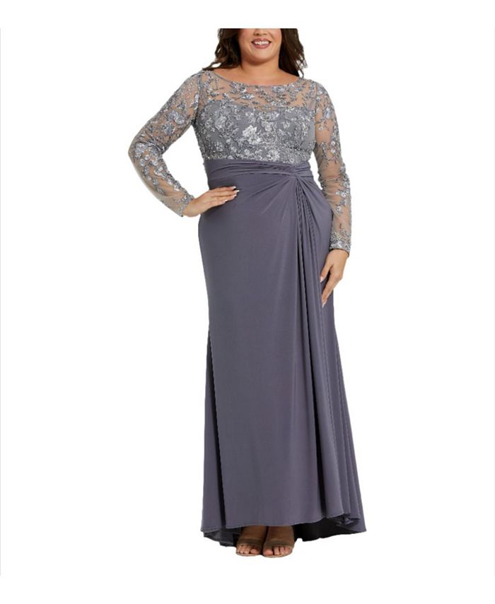 Mac Duggal Floral Embroidered Top With Ruched Detail Jersey Skirt Plus Size Gown Bloomingdale s