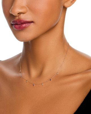 14K Yellow Gold Dangling Station Blue Sapphire & Diamond Necklace, 14"