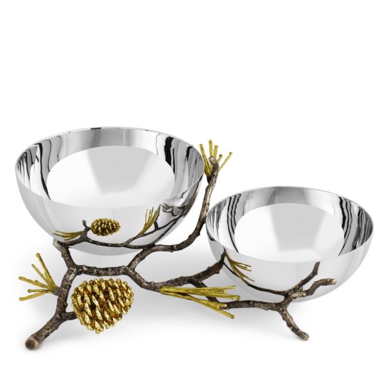Michael Aram Pine Cone Double Bowl in Silver