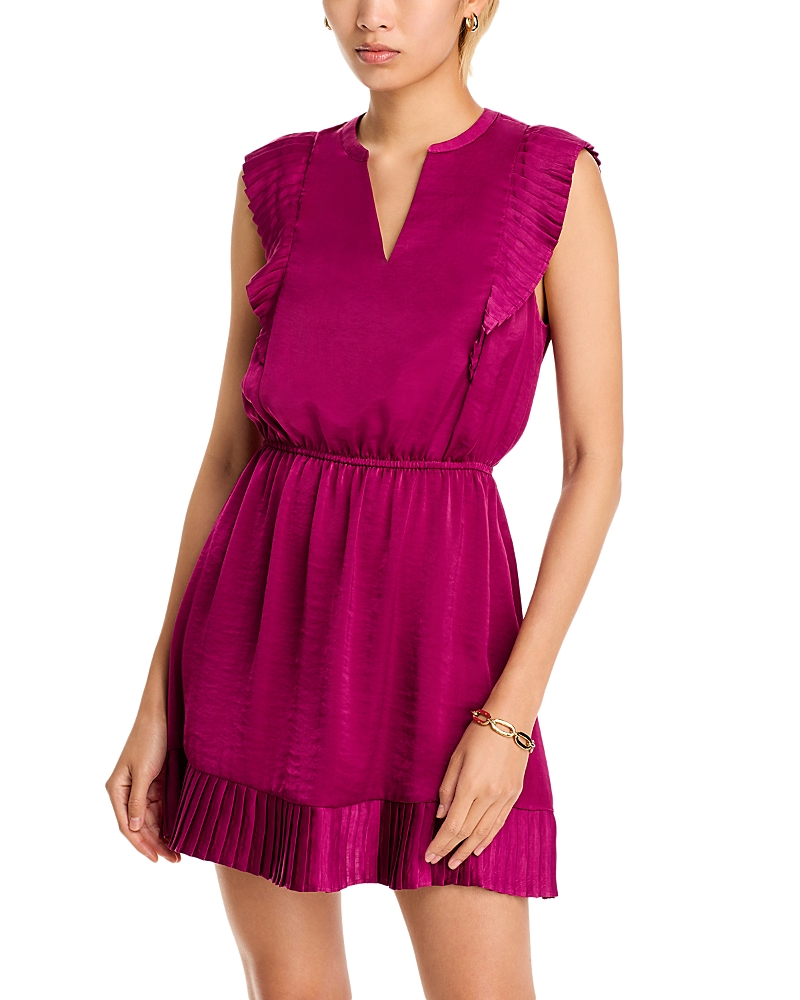 Steve Madden Verona Pleated Cap Sleeve Minidress In Forest Berry