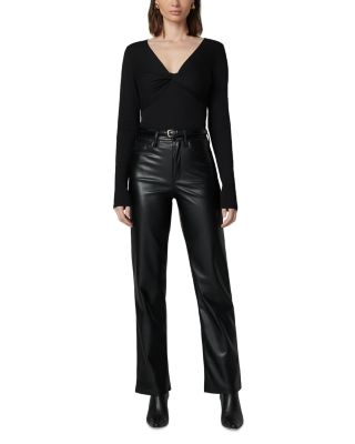 The Margot Faux Leather Straight Jeans in Black