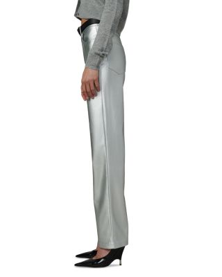 The Margot Faux Leather Straight Jeans in Plated Silver