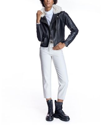 Leather Jacket with Shearling Collar