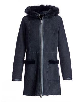 Hooded Shearling Lamb Jacket with Zipper