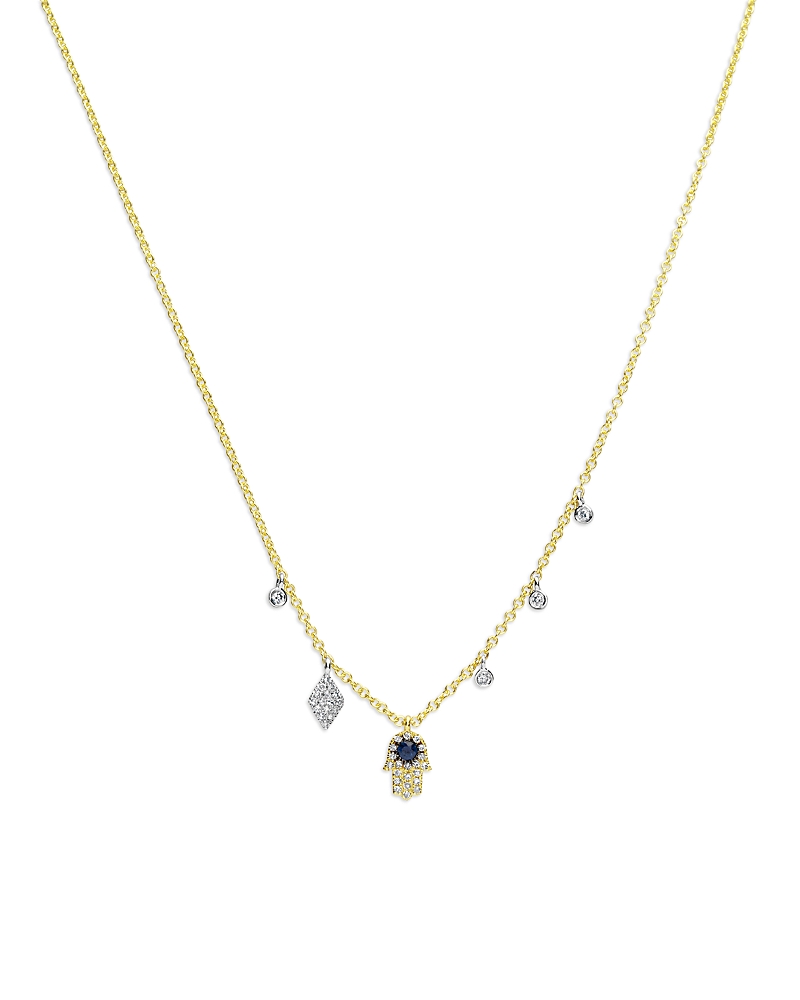 Meira T 14k White & Yellow Gold Blue Sapphire & Diamond Dangle Hamsa Hand Pendant Necklace, 18-20 In Blue/gold