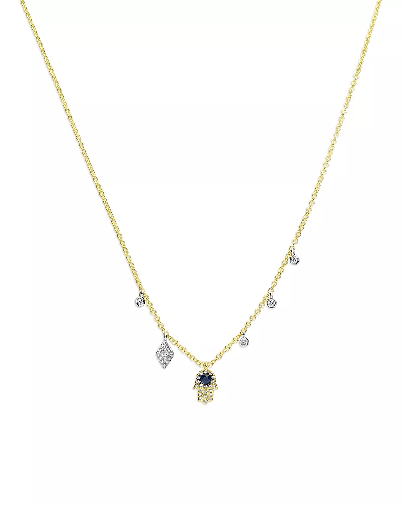 Meira T 14K White & Yellow Gold Blue Sapphire & Diamond Dangle Hamsa Hand Pendant Necklace, 18