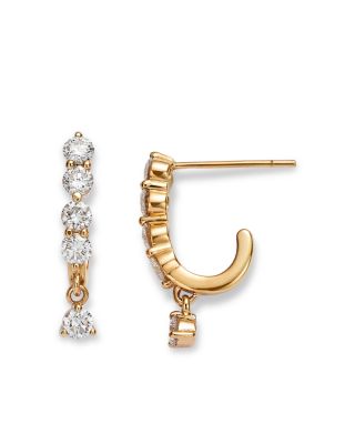 14K Yellow Gold Lab Grown Diamond Dangle Hoop Earrings