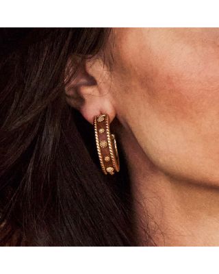 Berry Teak Wood Medium Hoop Earrings