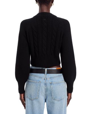 Rita Wool Blend Crewneck Cable Knit Cardigan Sweater