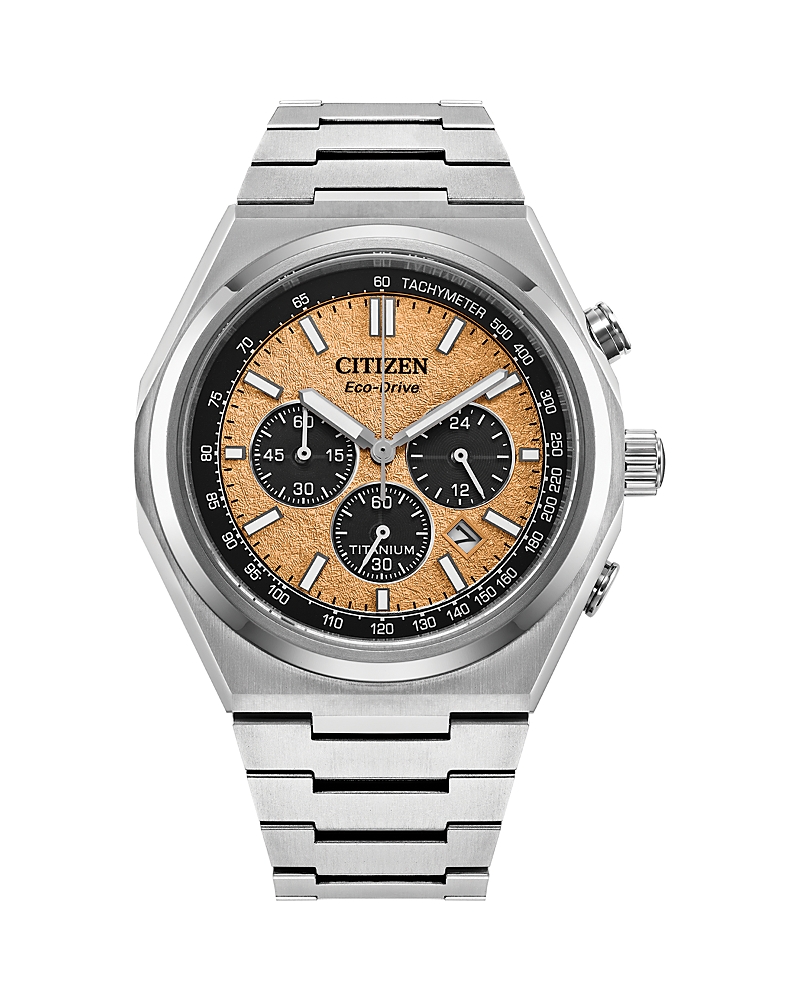 Citizen Eco-drive Men's Chronograph Zenshin Super Titanium Bracelet Watch 43mm In Salmon/silver