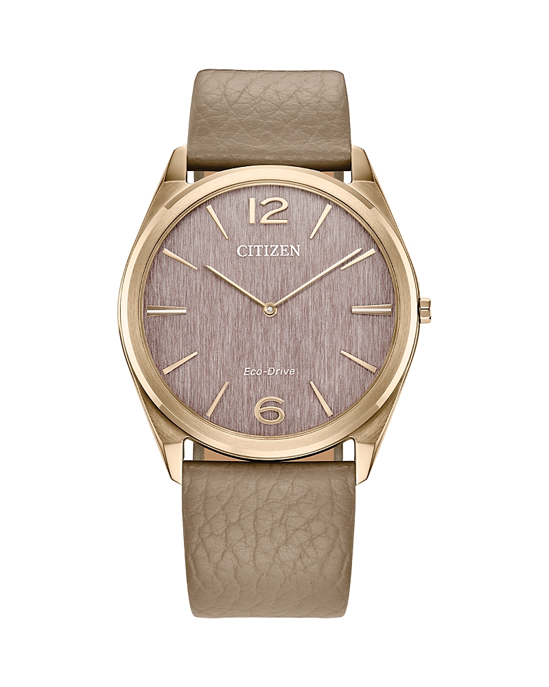Citizen Eco-drive Unisex Beige Leather Strap Watch 38mm In Pink/beige