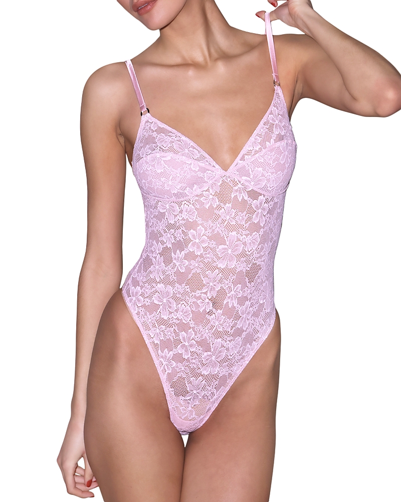 Fleur Du Mal Le Stretch Lace Wireless Bodysuit In Ballet Pink