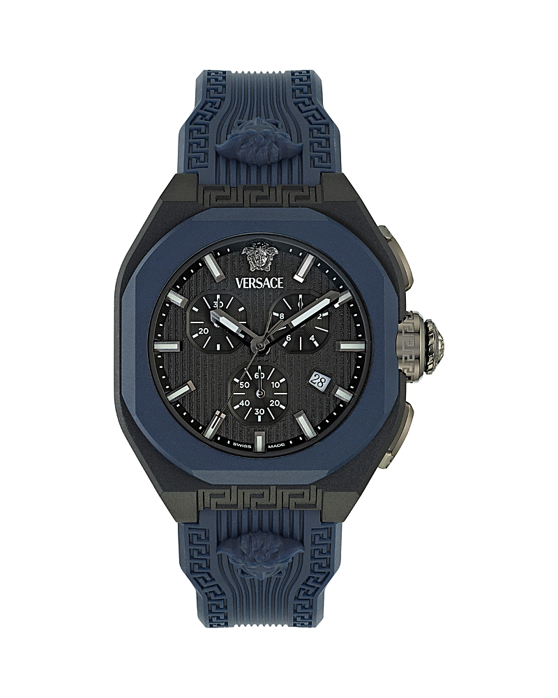 Versace Men's Swiss Chronograph Blue Silicone Strap Watch 44mm In Black/blue