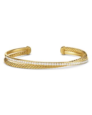 Crossover Two Row Bracelet in 18K Yellow Gold with Diamonds, 6mm 