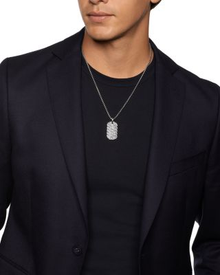 Men's Sculpted Cable Tag in Sterling Silver with Diamonds, 35mm