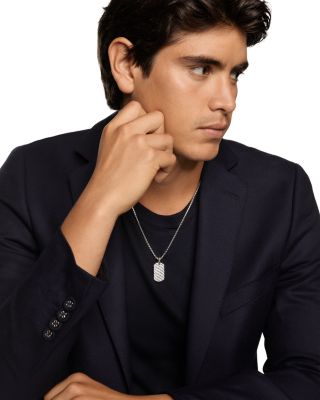 Men's Sculpted Cable Tag in Sterling Silver with Diamonds, 27mm