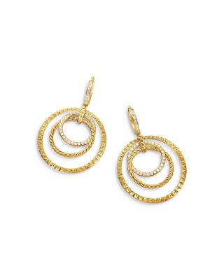Crossover Trio Drop Earrings in 18K Yellow Gold with Diamonds, 35mm