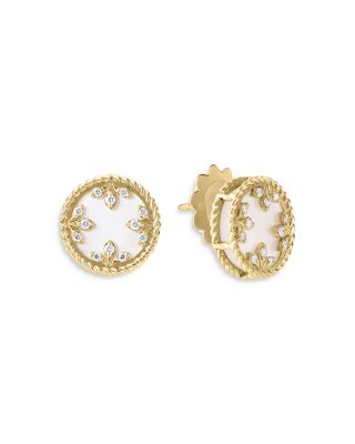 Roberto Coin - 18K Yellow Gold Venetian Princess Medallion Mother of Pearl & Diamond Stud Earrings