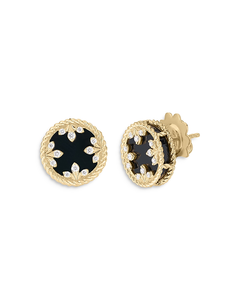 Roberto Coin 18K Yellow Gold Venetian Princess Medallion Mother of Pearl & Diamond Stud Earrings