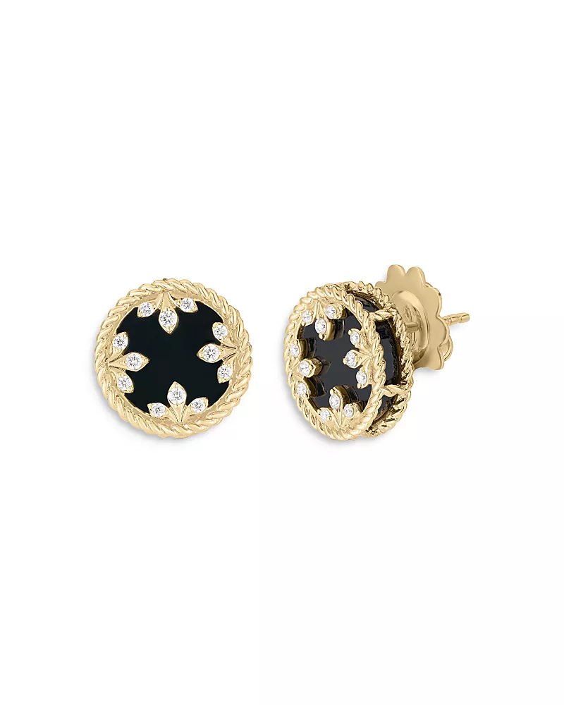 Roberto Coin 18K Yellow Gold Venetian Princess Medallion Mother of Pearl & Diamond Stud Earrings