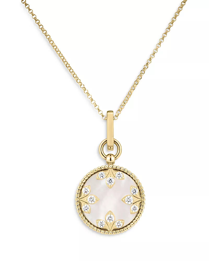 Roberto Coin 18K Yellow Gold Diamond & Pink Opal Venetian Princess Medallion Necklace, 16