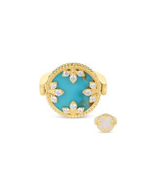 Roberto Coin 18k Yellow Gold Mother Of Pearl Venetian Princess Medallion Ring, 0.28 Tcw In Multi