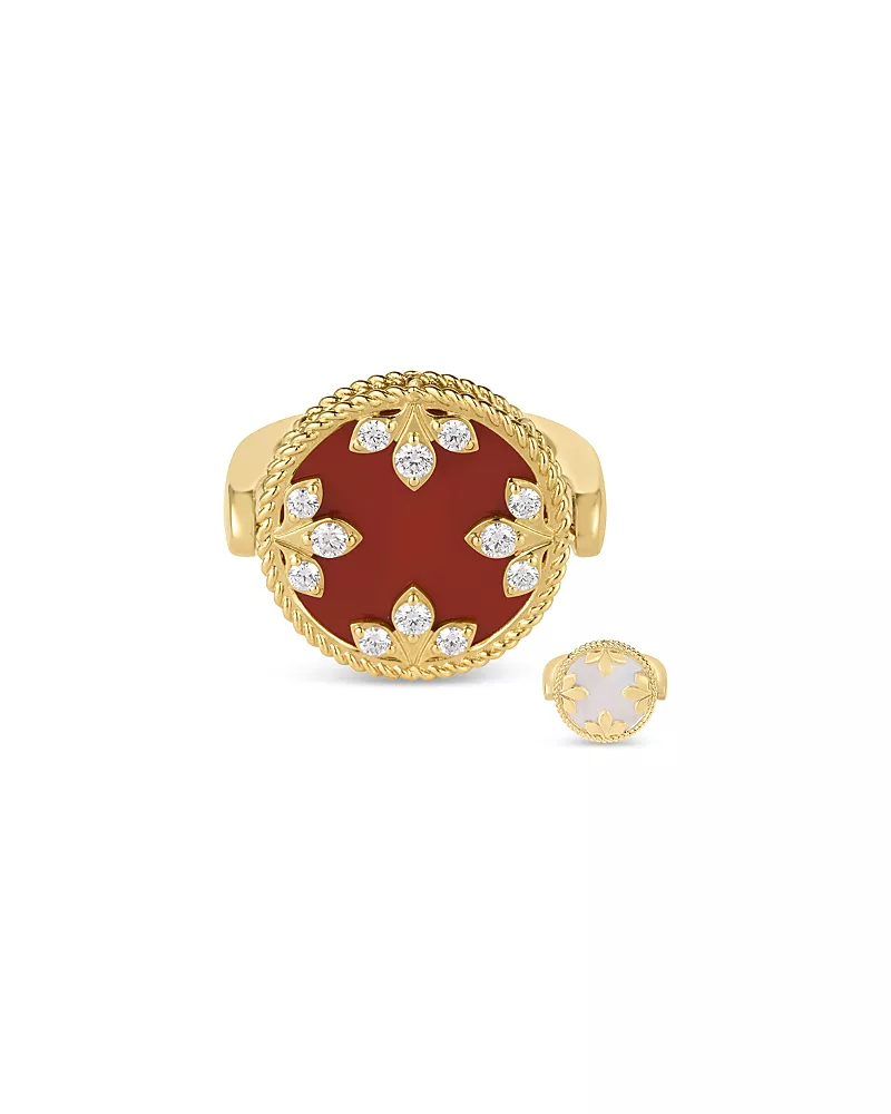 Roberto Coin 18K Yellow Gold Mother of Pearl Venetian Princess Medallion Ring, 0.28 tcw