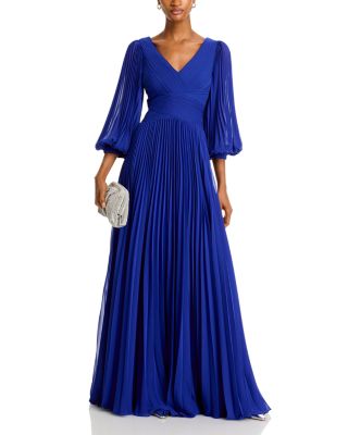 Chiffon Pleated V Neck Gown