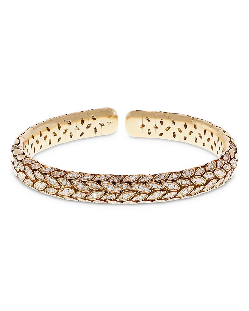 Crivelli 18K Yellow Gold Pave Diamond Leaf Bangle Bracelet - Exclusive, Italy Campaign