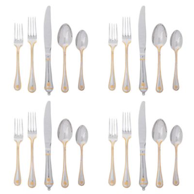 Berry and Thread 20 Piece Flatware Set, Polished with Gold